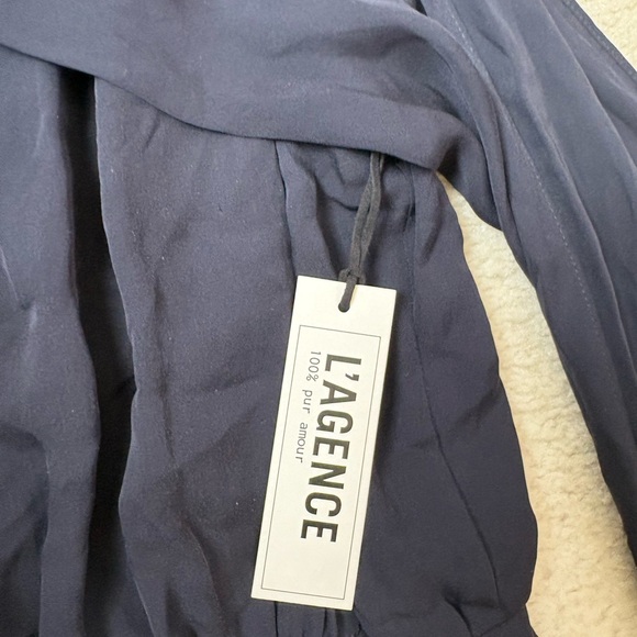 L’AGENCE 100% silk navy blue sleeveless midi dress with front sash, sz 6 - Picture 3 of 7